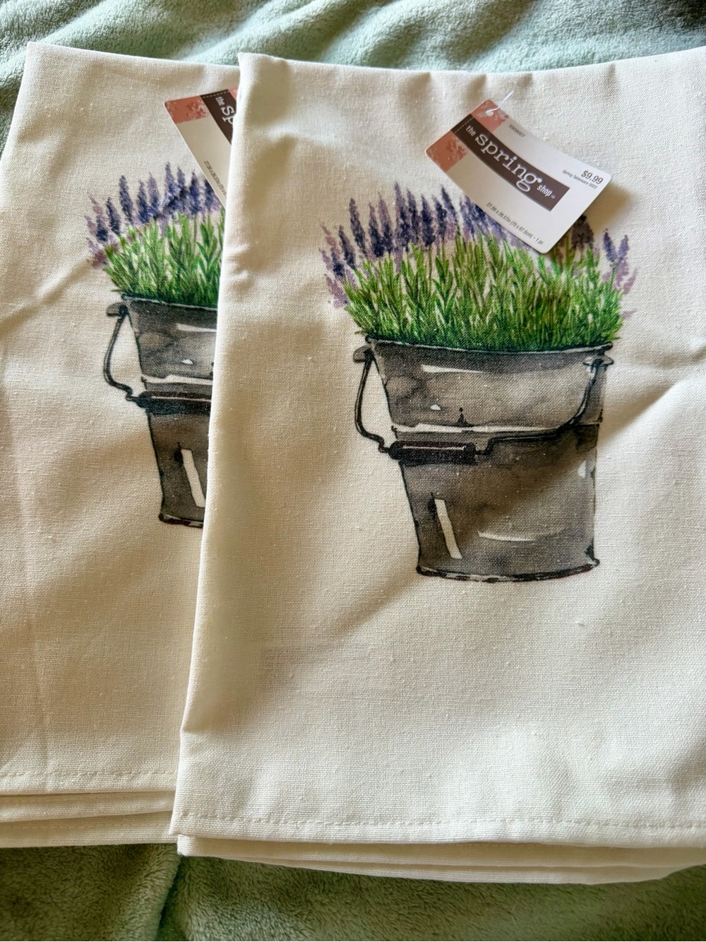 NWT Set of 2 The Spring Shop Lavender Flower Bucket Tea Towels
